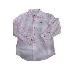 Tommy Bahama Pink White Gingham Boys Long Sleeve Shirt Size S 5-6